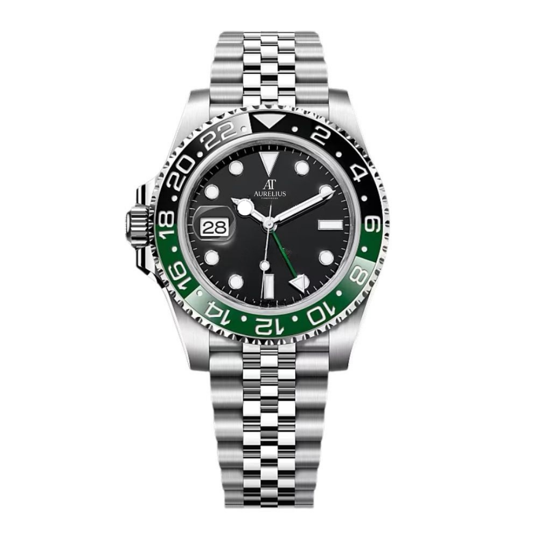 GMT Traveller 40 – Black Dial | Stainless Steel Jubilee Bracelet & Black-Green Ceramic Bezel