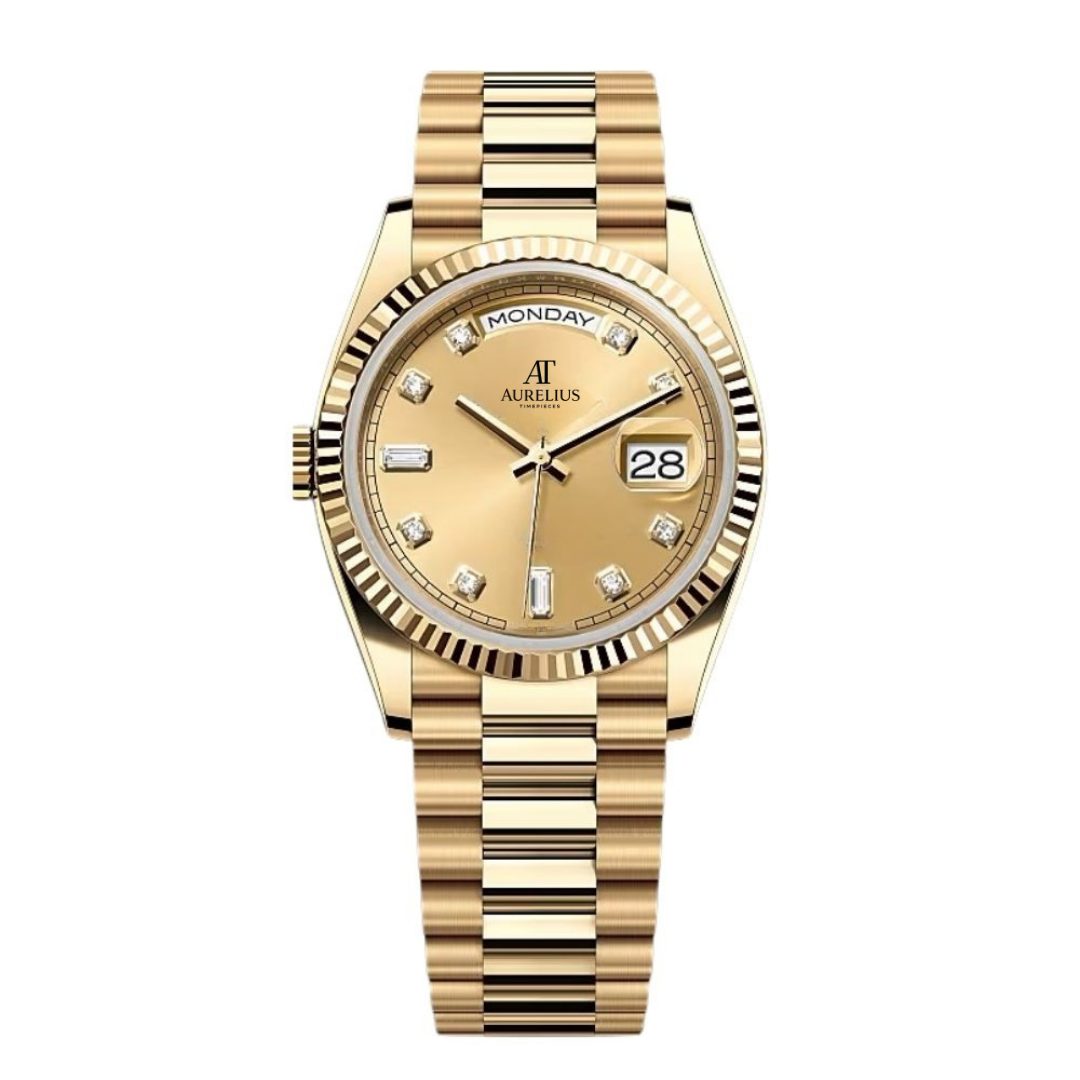President 40 – Champagne Dial | Gold Tone Bracelet & Diamond Markers